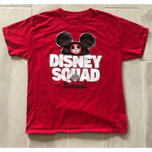 DISNEYLAND RESORT DISNEY SQUAD MENS LARGE MICKEY EARS RED SHIRT PRINT LOGO